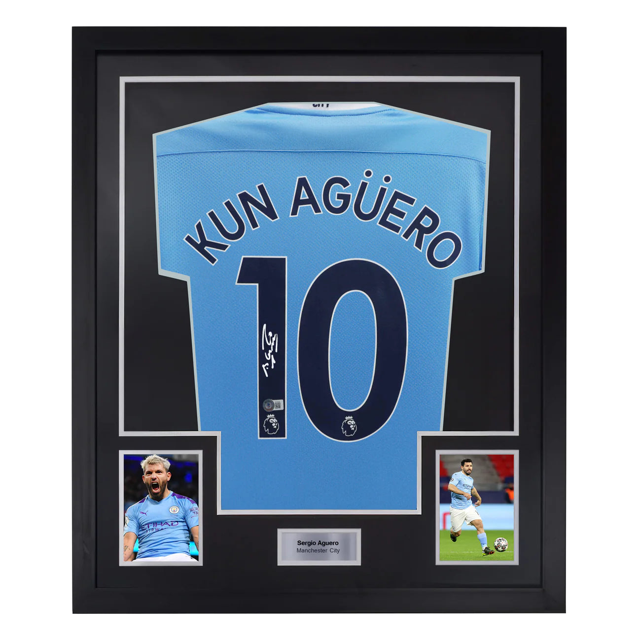 Sergio Aguero Signed & Framed Custom Man City Soccer Jersey with Beckett COA