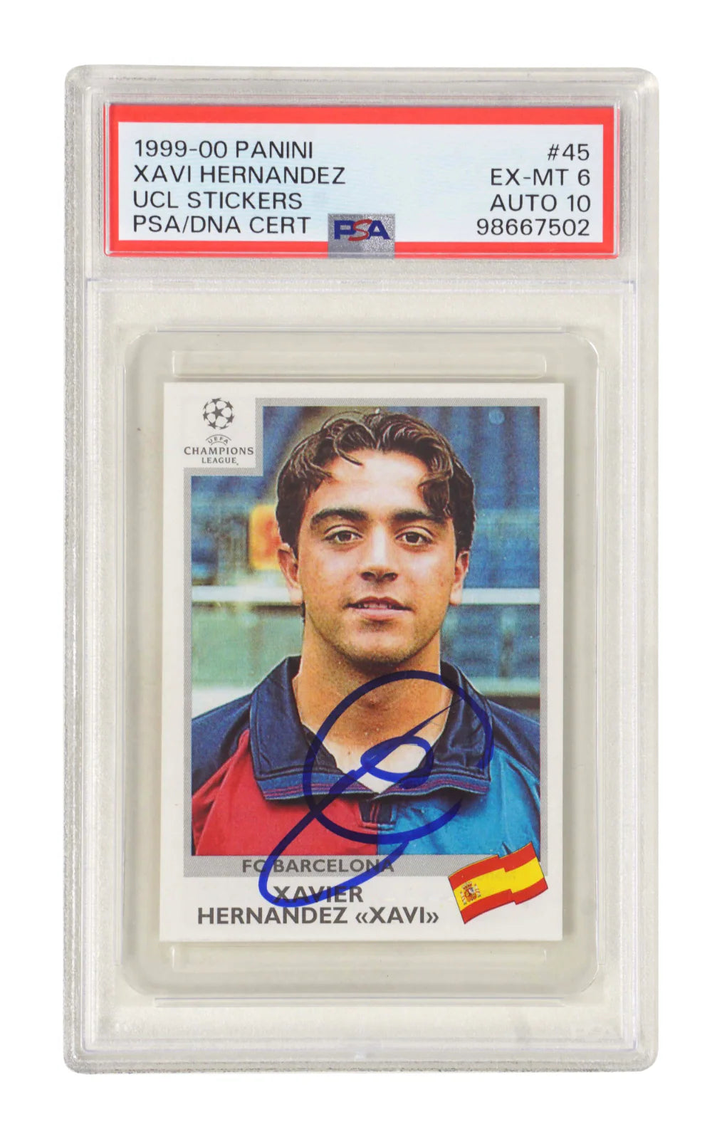 Xavi Signed 1999-00 Panini UEFA Champions League Sticker – PSA 6 Autograph 10