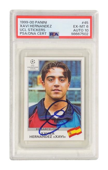Xavi Signed 1999-00 Panini UEFA Champions League Sticker – PSA 6 Autograph 10