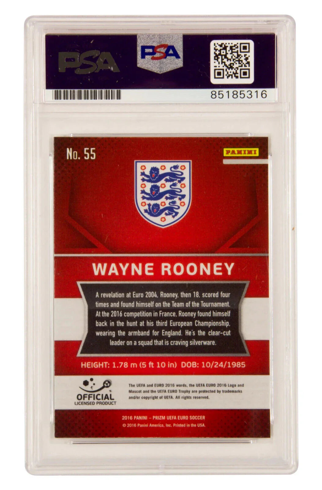 Wayne Rooney Signed 2016 Panini Prize UEFA EURO Competitions – PSA AUTO Authentic