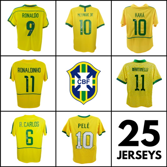25 x Signed Brazil National Team Random Jersey Selection with Beckett COA