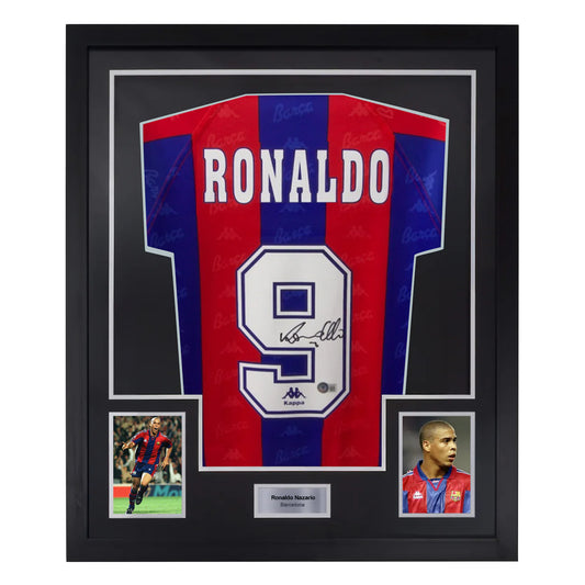 Ronaldo Nazario Signed & Framed Custom Barcelona Soccer Jersey with Beckett COA