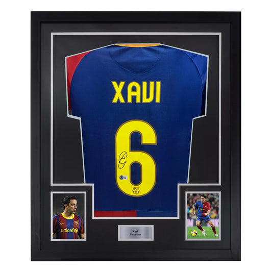 Xavi Signed & Framed Custom Barcelona Soccer Jersey with Beckett COA