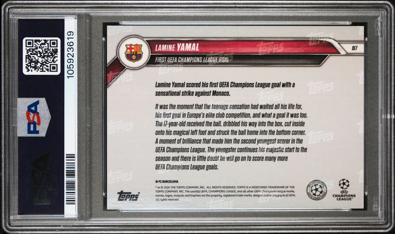 Lamine Yamal Signed 2024-25 Topps Now First UCL Goal – PSA 10 AUTO 10